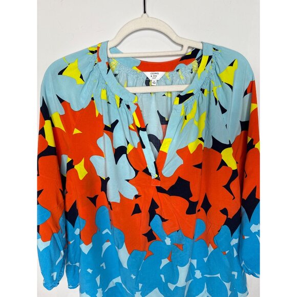 Crown and Ivy Top Womens Peasant 3/4 Sleeve Blue Orange Printed Plus Size 1X - Picture 2 of 12